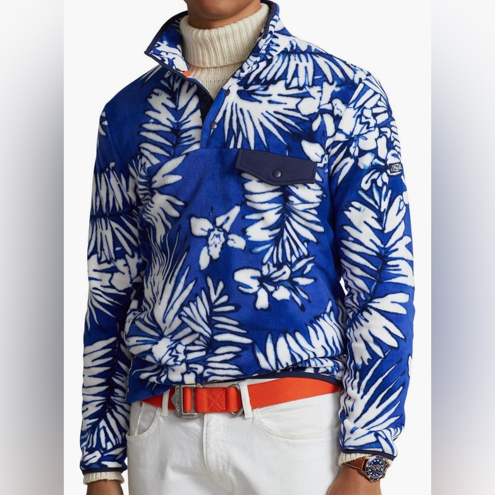 Polo by Ralph Lauren Blue palm frond fleece pullover